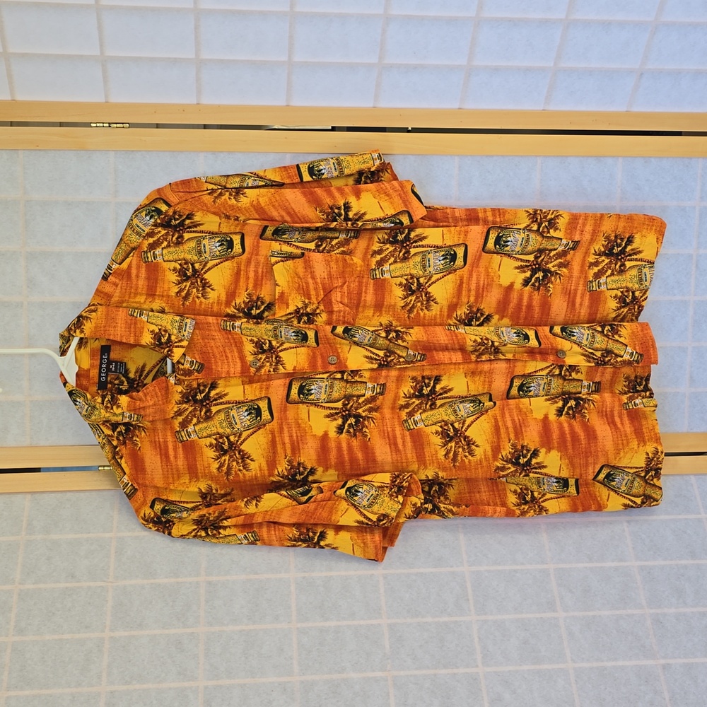 Mens Vintage Wrecked Stout 100% Rayon Hawaiian Button Down Shirt Medium 38 - 40
